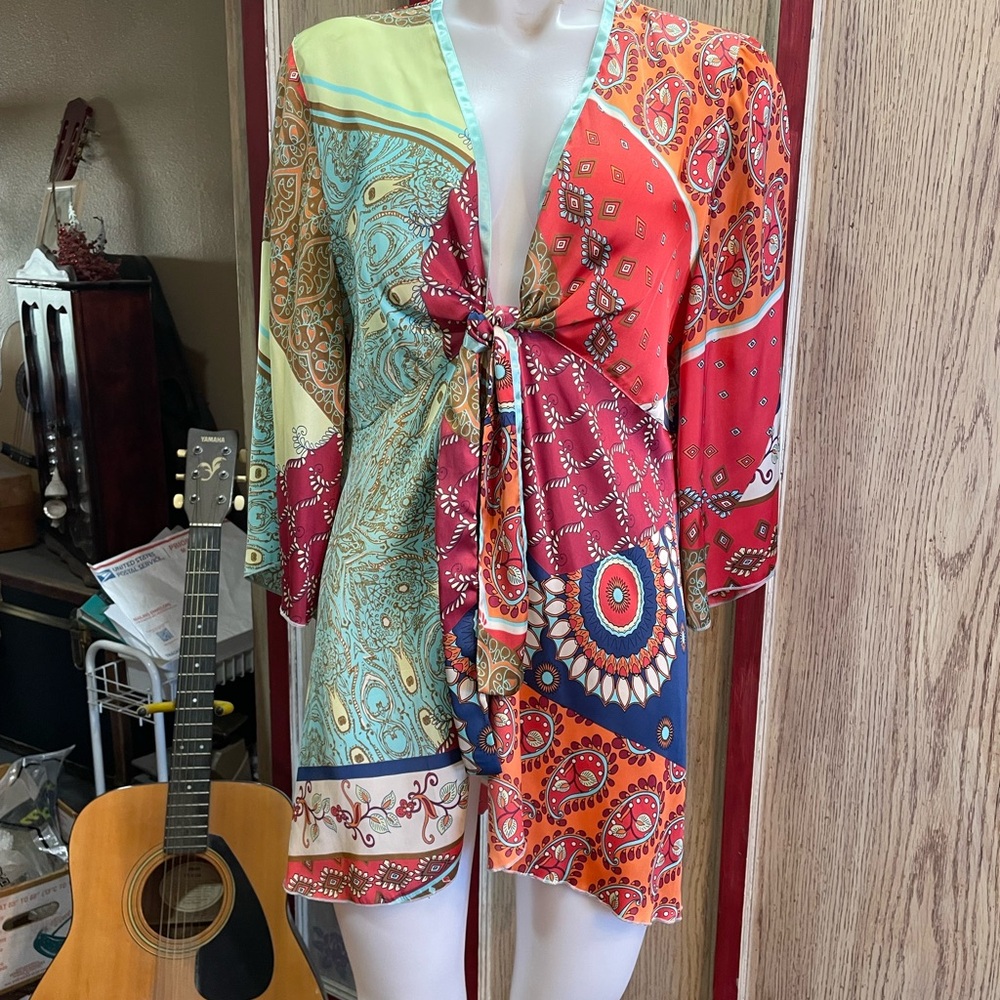 CAbi Orange and Blue Paisley Kimono